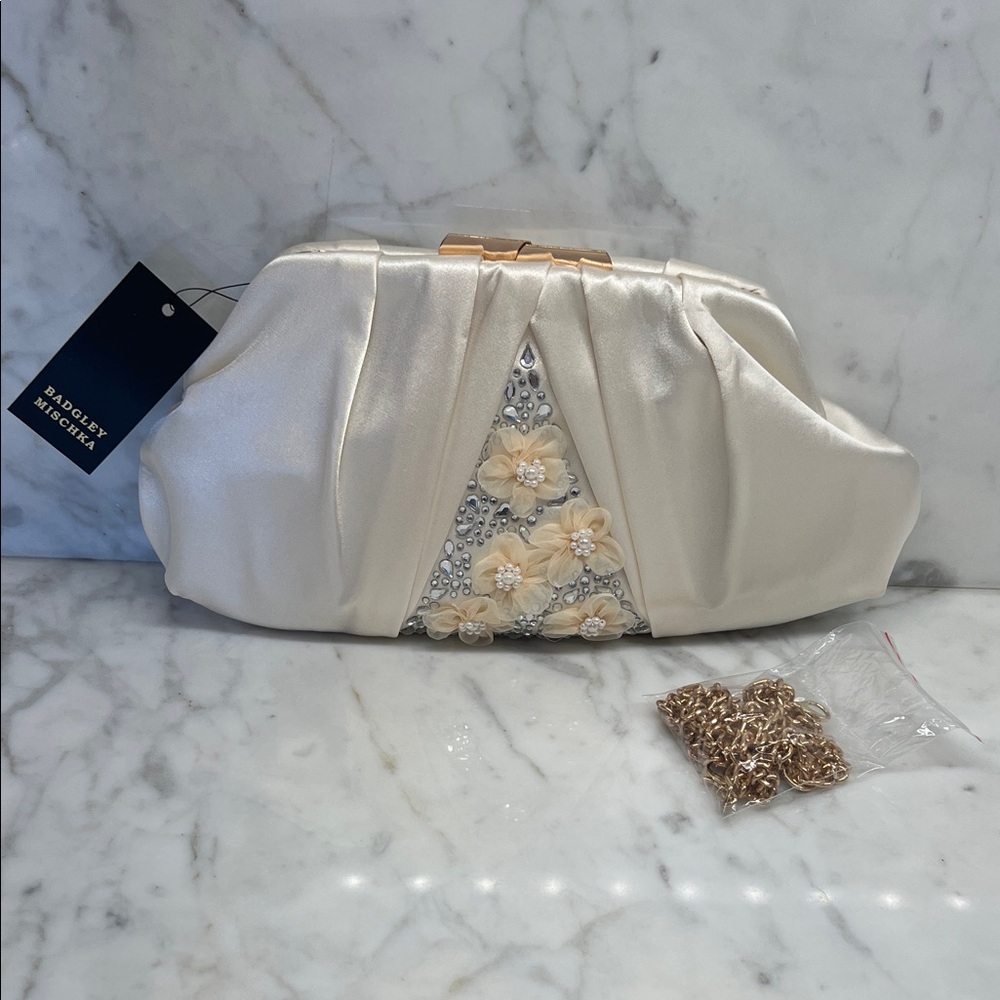 Beaded Cream Clutch with Floral Design